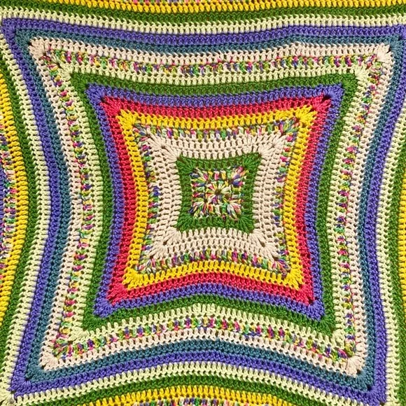 Small Handmade Crochet Blanket 45” x 47” Multicolor - Picture 7 of 16